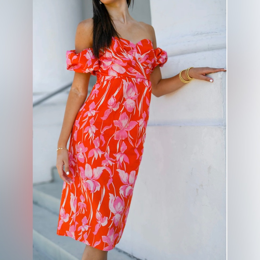 Orange/Pink Lena Off Shoulder Long Midi Dress